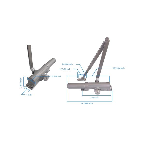 Global Door Controls Slimline Heavy Duty Commercial Door Closer in Aluminum - Sizes 1-6