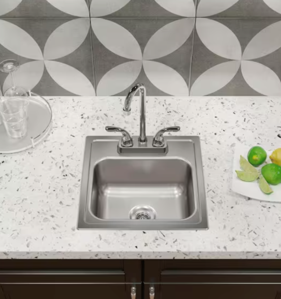 Elkay 15 in. Drop-in Single Bowl 20-Gauge Durable Satin Stainless Steel Kitchen Sink Kit w/Faucet HD320874LFR