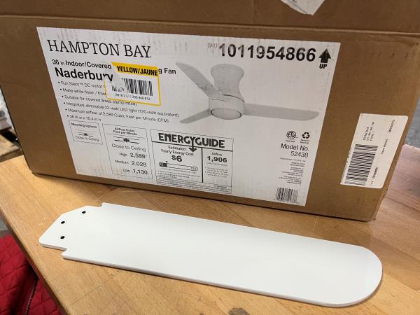 ONE BLADE ONLY for Hampton Bay Naderbury 36 in. Matte White Ceiling Fan with White Color Changing Integrated LED and Remote 52438