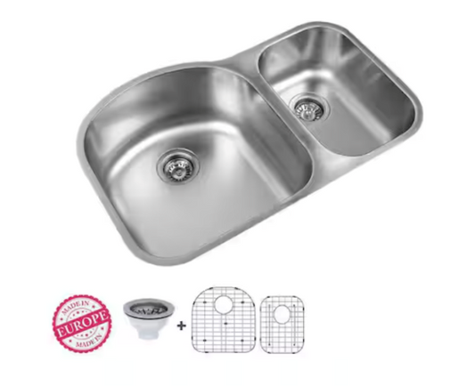 UKINOX 31.5 in. Double Bowl 70/30 Split Undermount Stainless Steel Kitchen Sink UK10045
