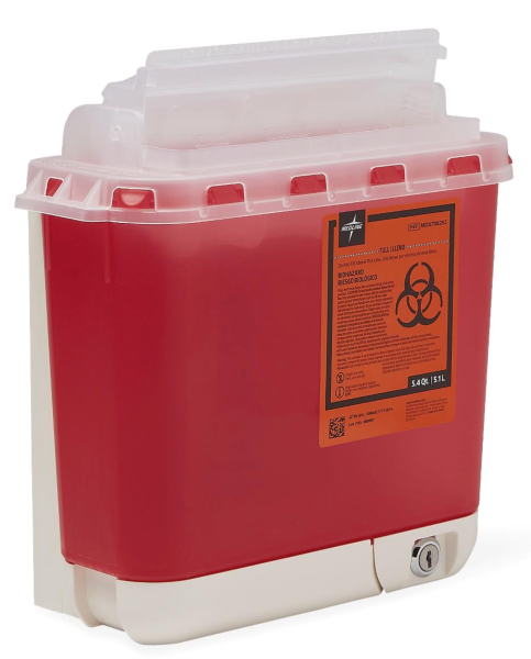 Medline Patient Room Sharps Container with Flap, Red, 3 gal., 10/CS (MDS705204)