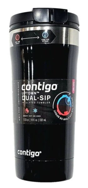 Contigo Uptown Dual-Sip Stainless Steel Tumbler with Foldaway Straw in Black - 18 Fl Oz.