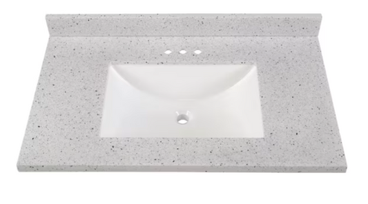 37 in. W X 22 in. D Engineered Solid Surface White Rectangular Single Sink Vanity Top in Silver Ash