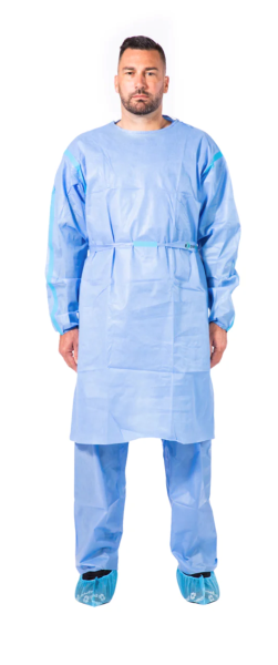 Paneffort Disposable Isolation Gowns Blue Heavyweight Elastic Cuffs Long Sleeves (100 Pack)