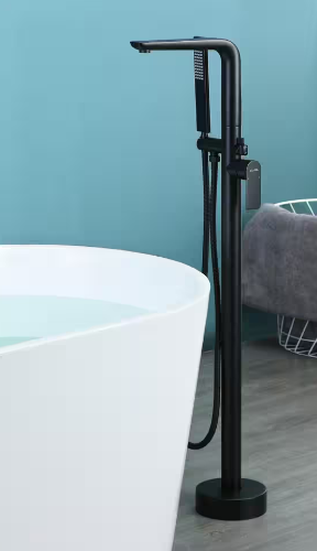 Floor Mount Free Standing Bathroom Tub Faucet with Handheld Shower, Matte Black