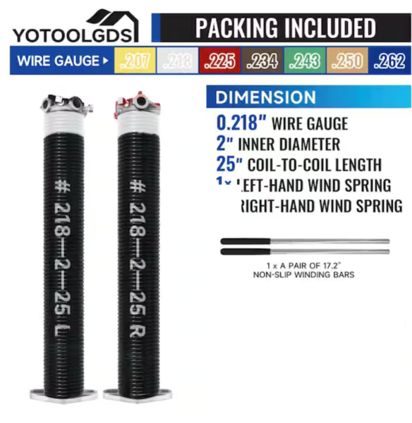 0.218 in. Wire X 2 in. X 25 in. L Electrophoresis Garage Door Torsion Springs in White Left and Right with Winding Bars