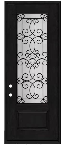 Regency 36 in. X 96 in. 3/4Lite Georgian Decorative Glass RHIS Onyx Mahogany Fiberglass Prehung Front Door