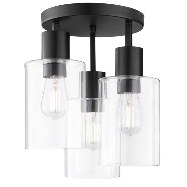 Home Decorators Sutton Place 14 in. 3-Light Matte Black Flush Mount, Farmhouse Ceiling Light