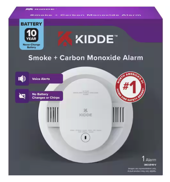 Kidde 10-Year Battery Powered Combination Smoke and Carbon Monoxide Detector with Alarm LED Warning Lights and Voice Alerts 21032779