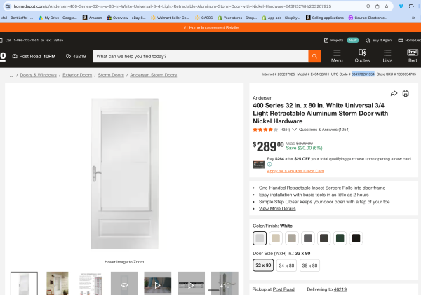 Andersen 400 Series 32 in. White Aluminum Self-Storing Storm Door with Nickel Hardware