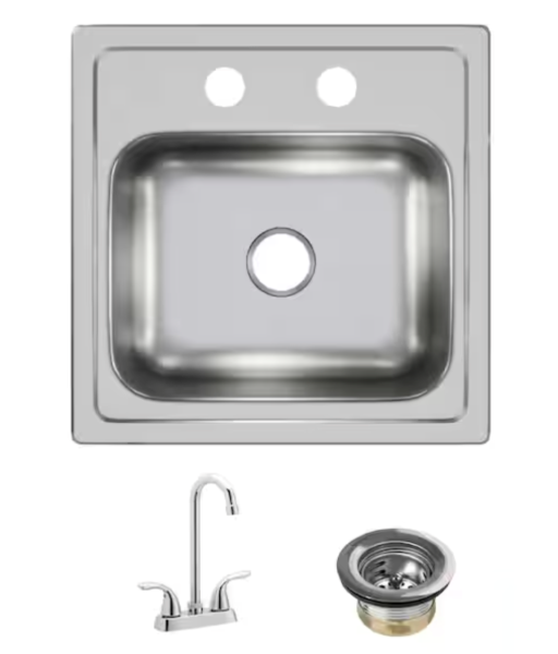 Elkay 15 in. Drop-in Single Bowl 20-Gauge Durable Satin Stainless Steel Kitchen Sink Kit w/Faucet HD320874LFR