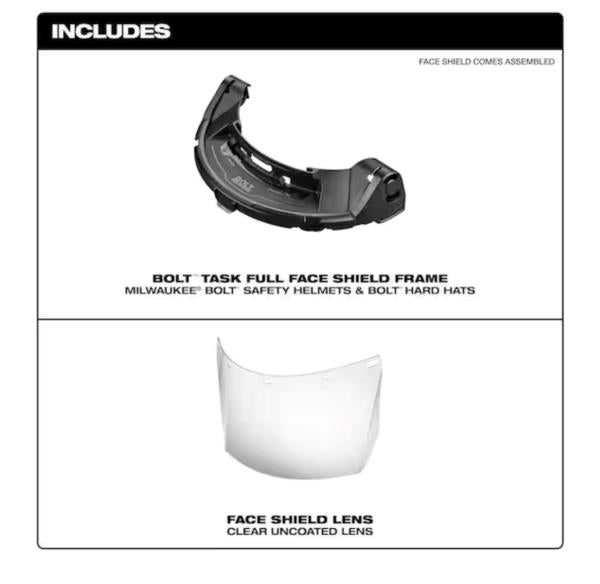 Milwaukee 48-73-1460 BOLT Task Full Face Shield - Clear Uncoated Lens (Compatible with Milwaukee BOLT Safety Helmets & BOLT Hard Hats)