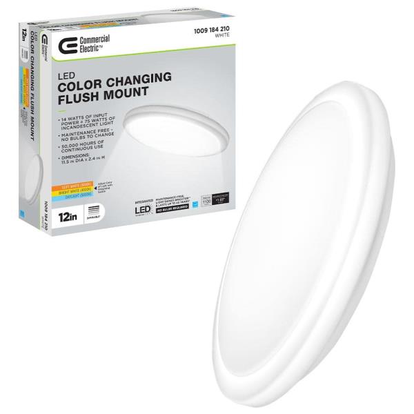 Commercial Electric Dimmable Round Closet LED Light Fixture 1100lm 12