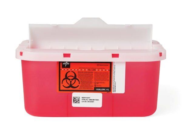 Medline Patient Room Sharps Container with Flap, Red, 3 gal., 10/CS (MDS705204)