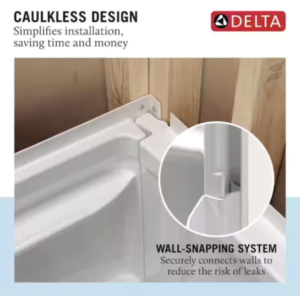  Delta Classic 500 Right Seat 60 in. W x 17.13 in. H 3-Piece Direct-to-Stud Alcove Shower Wall Surround in High Gloss White