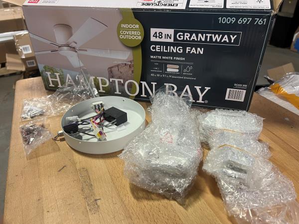 FOR PARTS Grantway 48 in. Indoor/Covered Outdoor Matte White Low Profile Ceiling Fan Without Light with Pull Chain Included