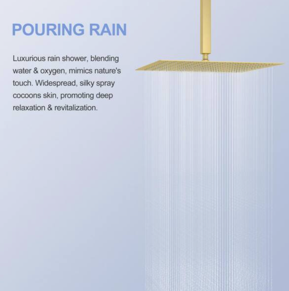 16" Ceiling Mount Rainfall Fixed Shower Head in Brushed Gold 2.5 GPM 